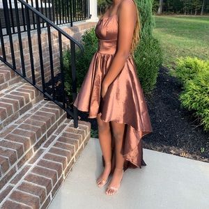 Bronze Windsor high low taffeta dress